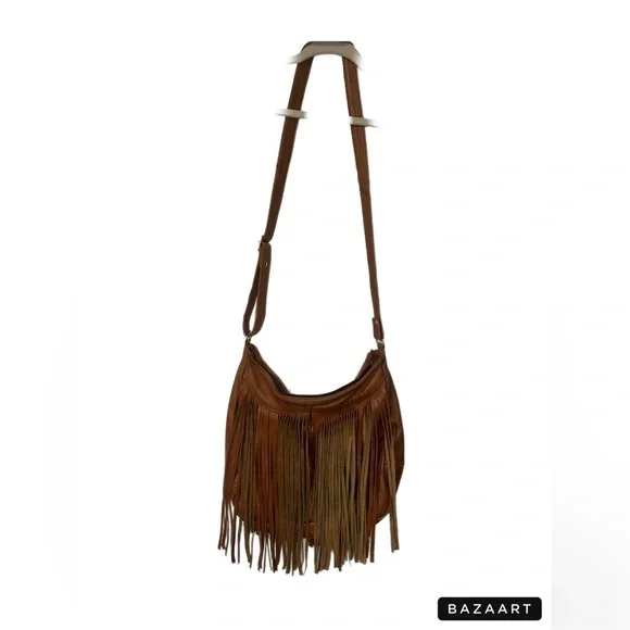 Vintage leather bag with fringe both sides made in Mexico shoulder/crossbody B3 - Picture 2 of 10